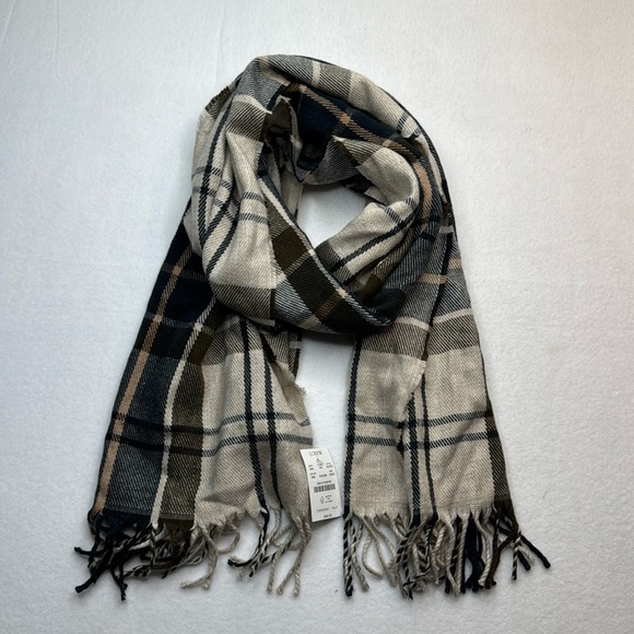 New with Tags J. Crew Mens acrylic tan navy blue brown red burgundy NWT SCARF - Picture 1 of 4